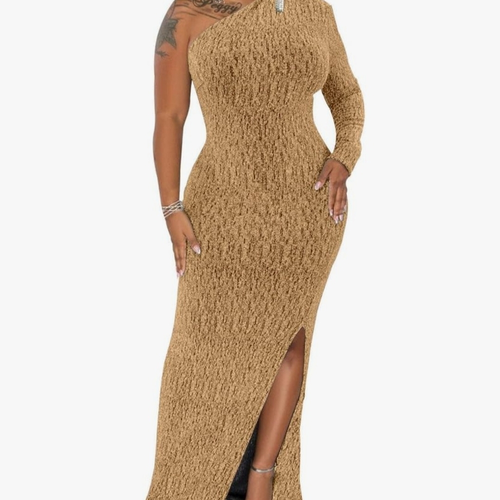 Elegant Gold One-Shoulder Dress